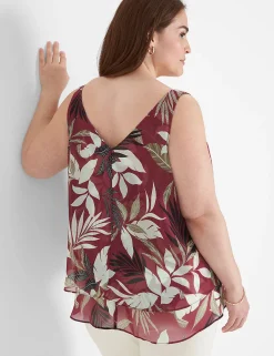 Shirts & Blouses^Lane Bryant Modern Swing Double-Layer Chiffon Tank Botantical Leaves