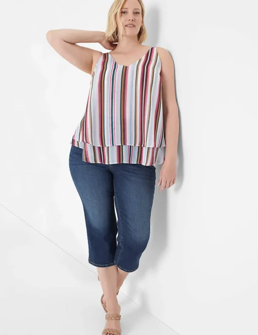 Shirts & Blouses^Lane Bryant Modern Swing Double-Layer Chiffon Tank Vertical Stripe