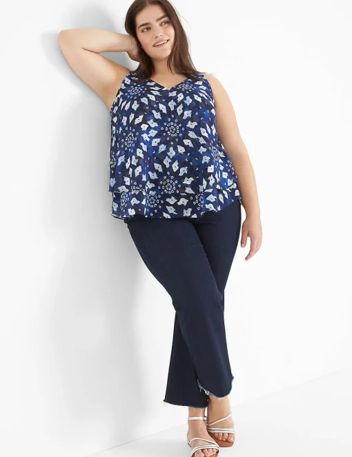 Shirts & Blouses^Lane Bryant Modern Swing Double-Layer Chiffon Tank Navy Shibori
