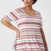 Knit Tops^Lane Bryant Modern Swing Perfect Sleeve Ruched-Shoulder Tee Tent Stripe