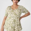 Knit Tops^Lane Bryant Modern Swing Perfect Sleeve Ruched-Shoulder Tee Arya Floral