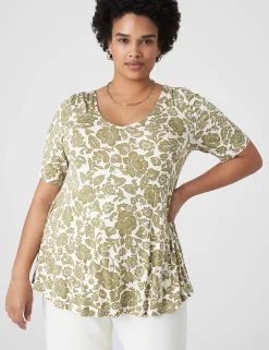 Knit Tops^Lane Bryant Modern Swing Perfect Sleeve Ruched-Shoulder Tee Arya Floral