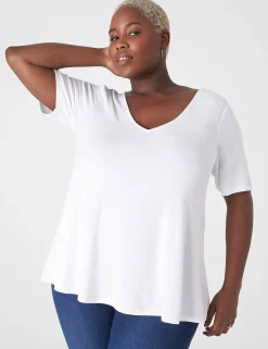 Knit Tops^Lane Bryant Modern Swing Perfect Sleeve Ruched-Shoulder Tee White