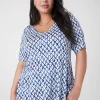 Knit Tops^Lane Bryant Modern Swing Perfect Sleeve Ruched-Shoulder Tee Shibori Diamond