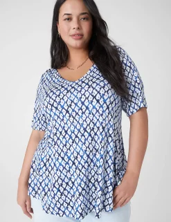 Knit Tops^Lane Bryant Modern Swing Perfect Sleeve Ruched-Shoulder Tee Shibori Diamond