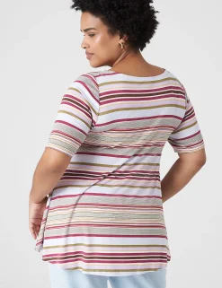 Knit Tops^Lane Bryant Modern Swing Perfect Sleeve Ruched-Shoulder Tee Tent Stripe