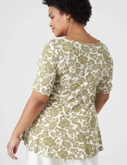Knit Tops^Lane Bryant Modern Swing Perfect Sleeve Ruched-Shoulder Tee Arya Floral
