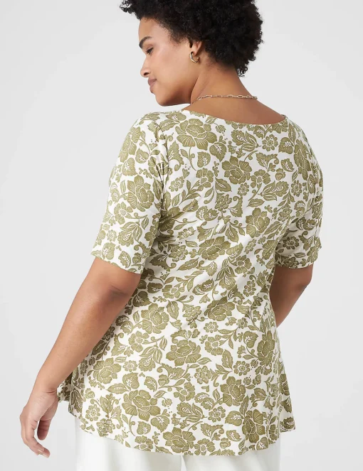 Knit Tops^Lane Bryant Modern Swing Perfect Sleeve Ruched-Shoulder Tee Arya Floral