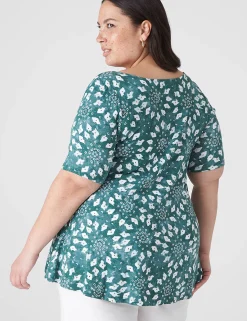Knit Tops^Lane Bryant Modern Swing Perfect Sleeve Ruched-Shoulder Tee Green Shibori