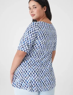 Knit Tops^Lane Bryant Modern Swing Perfect Sleeve Ruched-Shoulder Tee Shibori Diamond