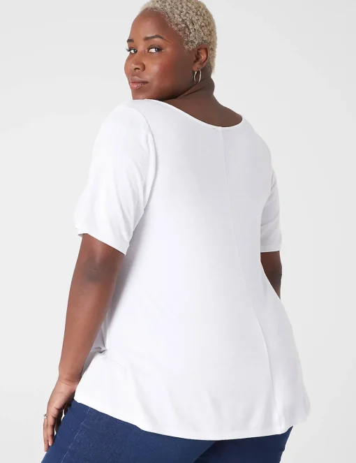 Knit Tops^Lane Bryant Modern Swing Perfect Sleeve Ruched-Shoulder Tee White