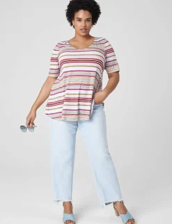 Knit Tops^Lane Bryant Modern Swing Perfect Sleeve Ruched-Shoulder Tee Tent Stripe