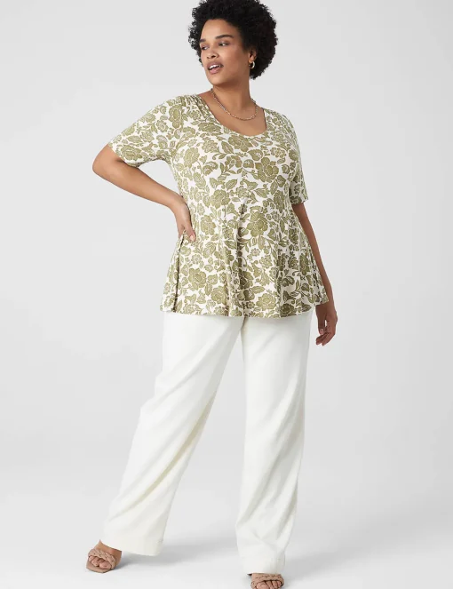 Knit Tops^Lane Bryant Modern Swing Perfect Sleeve Ruched-Shoulder Tee Arya Floral