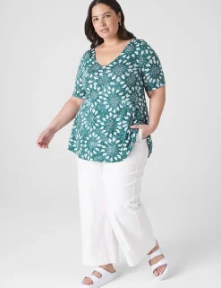 Knit Tops^Lane Bryant Modern Swing Perfect Sleeve Ruched-Shoulder Tee Green Shibori