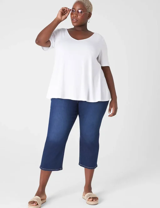 Knit Tops^Lane Bryant Modern Swing Perfect Sleeve Ruched-Shoulder Tee White