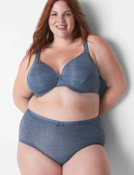 Brief Panties^Lane Bryant No-Show Full Brief Panty With Lace Marl Grisaille