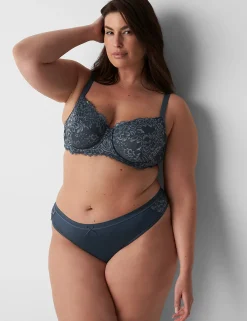 Thong Panties^Lane Bryant No-Show Wide-Side Thong With Lace Trim Blue Nights