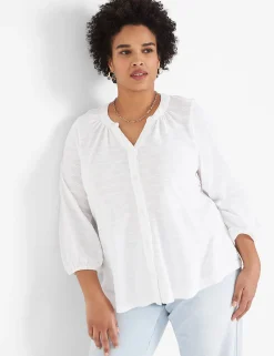 Knit Tops^Lane Bryant Notch-Neck Button-Front Top White
