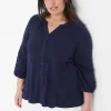 Knit Tops^Lane Bryant Notch-Neck Button-Front Top Maritime Blue