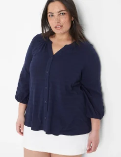 Knit Tops^Lane Bryant Notch-Neck Button-Front Top Maritime Blue