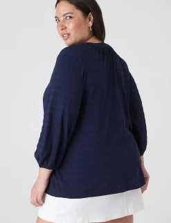 Knit Tops^Lane Bryant Notch-Neck Button-Front Top Maritime Blue