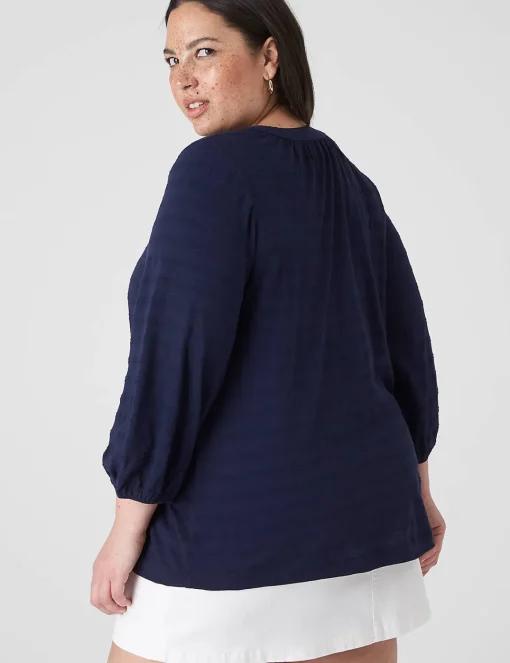 Knit Tops^Lane Bryant Notch-Neck Button-Front Top Maritime Blue