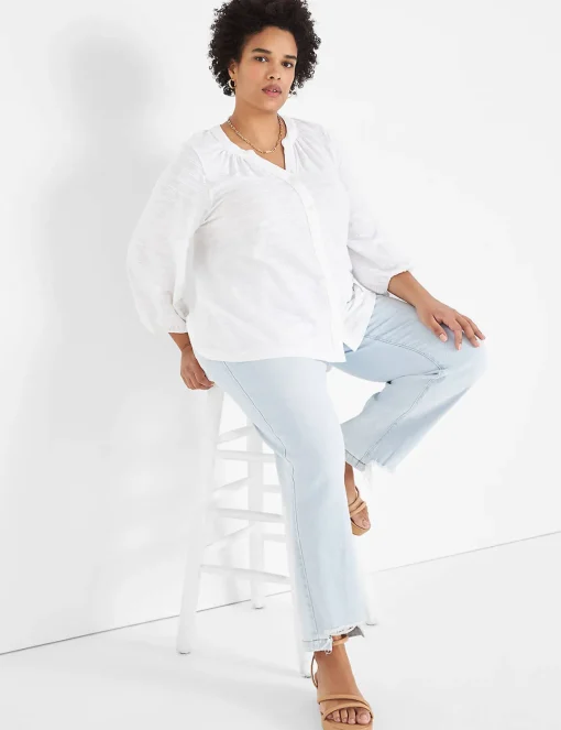 Knit Tops^Lane Bryant Notch-Neck Button-Front Top White