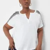 Knit Tops^Lane Bryant Notch-Neck Embroidered-Shoulder Tee White