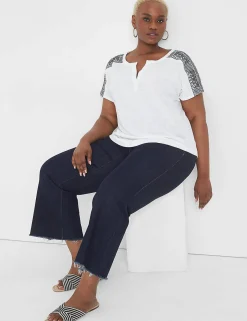 Knit Tops^Lane Bryant Notch-Neck Embroidered-Shoulder Tee White