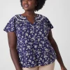 Knit Tops^Lane Bryant Notch-Neck Shirred-Yoke Top Mini Bouquet
