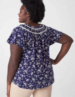 Knit Tops^Lane Bryant Notch-Neck Shirred-Yoke Top Mini Bouquet