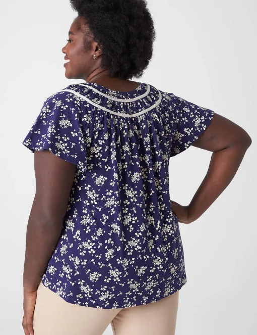 Knit Tops^Lane Bryant Notch-Neck Shirred-Yoke Top Mini Bouquet