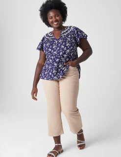 Knit Tops^Lane Bryant Notch-Neck Shirred-Yoke Top Mini Bouquet