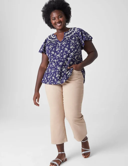 Knit Tops^Lane Bryant Notch-Neck Shirred-Yoke Top Mini Bouquet