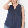 Knit Tops^Lane Bryant Notch-Neck Woven & Knit Top Blue Nights