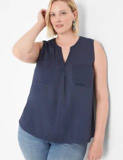 Knit Tops^Lane Bryant Notch-Neck Woven & Knit Top Blue Nights