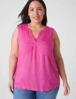 Knit Tops^Lane Bryant Notch-Neck Woven & Knit Top Rose Violet