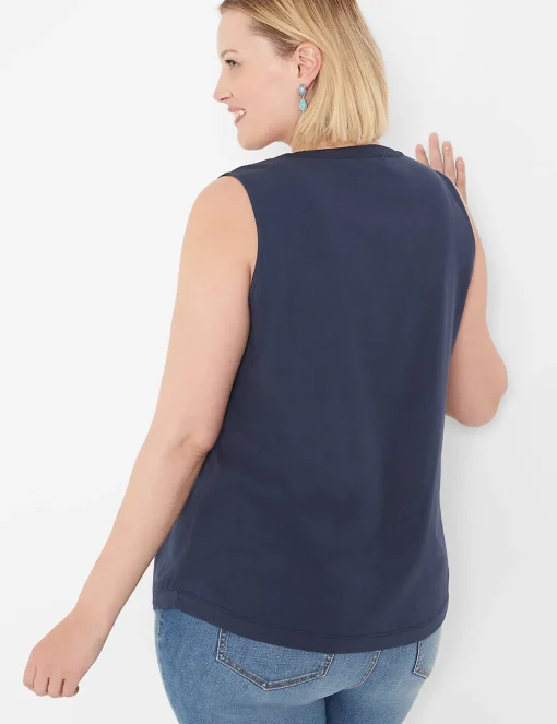 Knit Tops^Lane Bryant Notch-Neck Woven & Knit Top Blue Nights