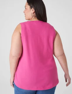 Knit Tops^Lane Bryant Notch-Neck Woven & Knit Top Rose Violet