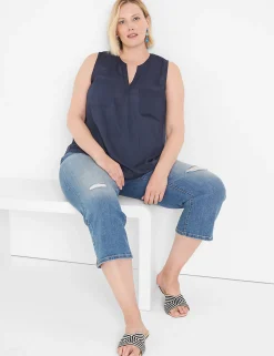 Knit Tops^Lane Bryant Notch-Neck Woven & Knit Top Blue Nights