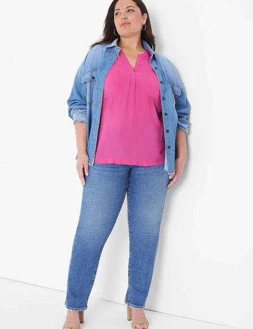 Knit Tops^Lane Bryant Notch-Neck Woven & Knit Top Rose Violet