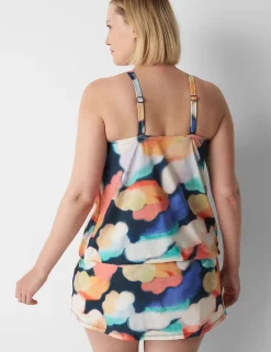 Swim Tops^Lane Bryant No-Wire Blouson Swim Tankini Top Blue Summer