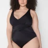 Swim One Piece^Lane Bryant No-Wire Pleated Swim One-Piece Black