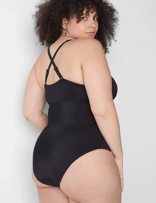 Swim One Piece^Lane Bryant No-Wire Pleated Swim One-Piece Black
