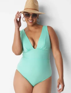 Swim One Piece^Lane Bryant No-Wire Plunge-Neck High-Leg Swim One-Piece Cockatoo