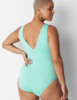 Swim One Piece^Lane Bryant No-Wire Plunge-Neck High-Leg Swim One-Piece Cockatoo