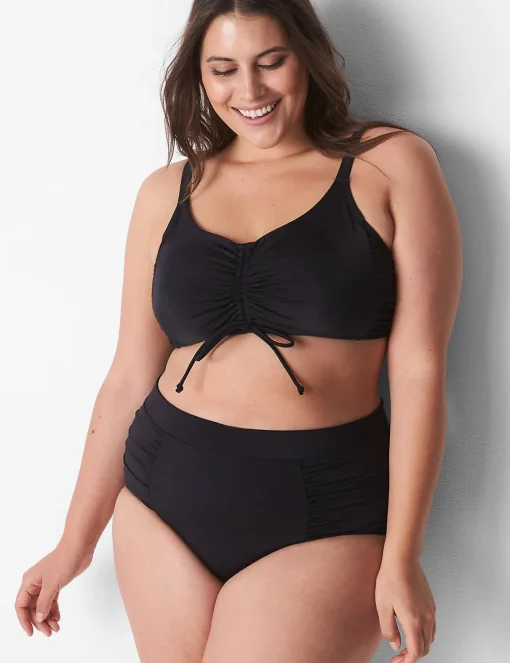 Swim Tops^Lane Bryant No-Wire Ruched Swim Bikini Top Black