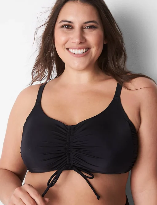 Swim Tops^Lane Bryant No-Wire Ruched Swim Bikini Top Black