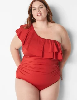 Swim One Piece^Lane Bryant No-Wire Ruffle One-Shoulder Swim One-Piece Adrenaline Rush