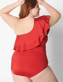 Swim One Piece^Lane Bryant No-Wire Ruffle One-Shoulder Swim One-Piece Adrenaline Rush